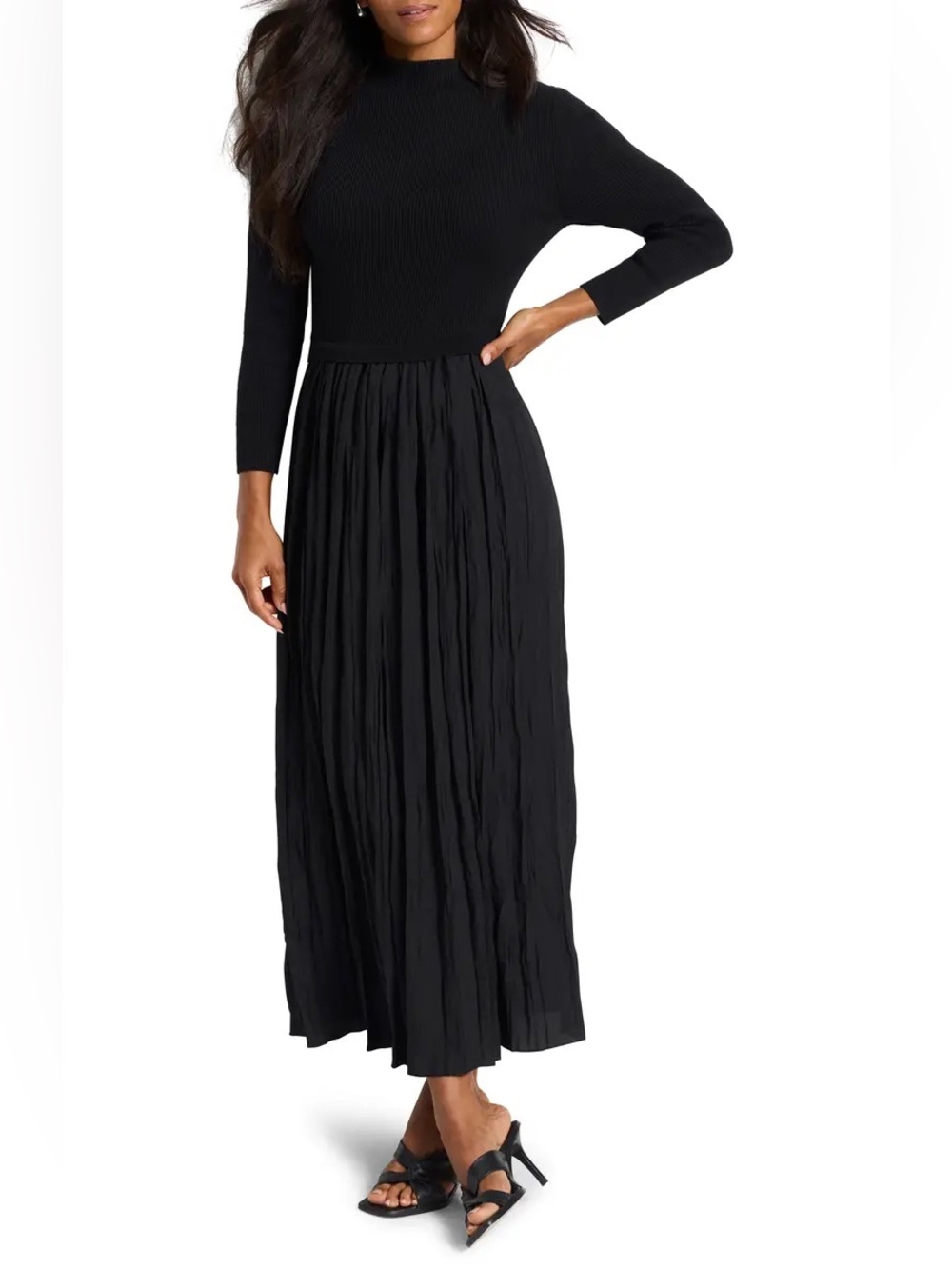 Nic+Zoe Kira Long Sleeve Knit Woven Dress Size L NWT